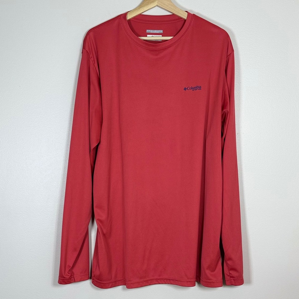 Columbia PFG Omni-Shade Mens Long Sleeve Shirt L Red Sun Protection Outdoors